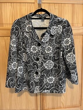 Black & White Floral Paisley Blazer Jacket for Women